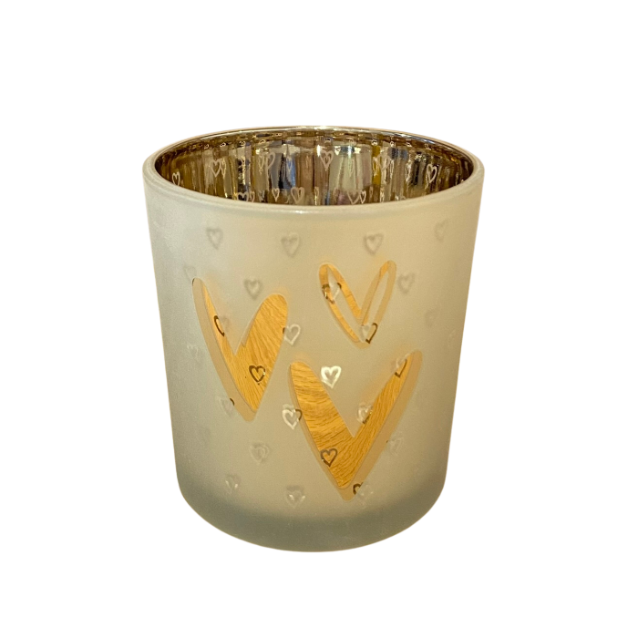 Windlicht - Rose-Gold-Hearts - wit
