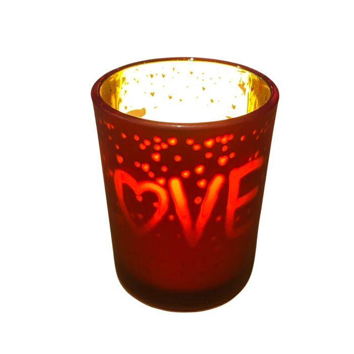 Windlicht Love - Gold/Rood