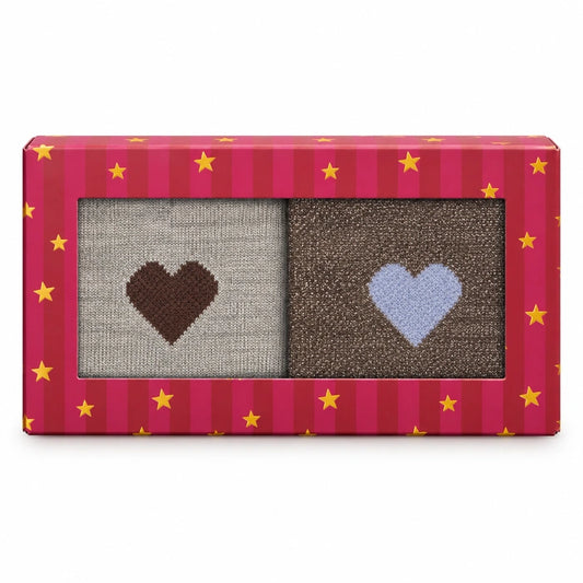 Sokken - Harten - beige-bruin-blauw