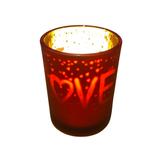 Windlicht Love - Gold/Rood