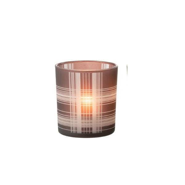 T-Lichthouder Geruit Glas Mat Bruin small