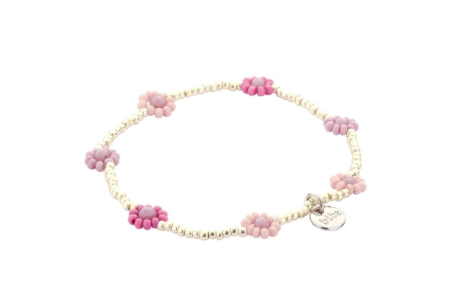 Biba Armband - elastiek - Roze/zilver