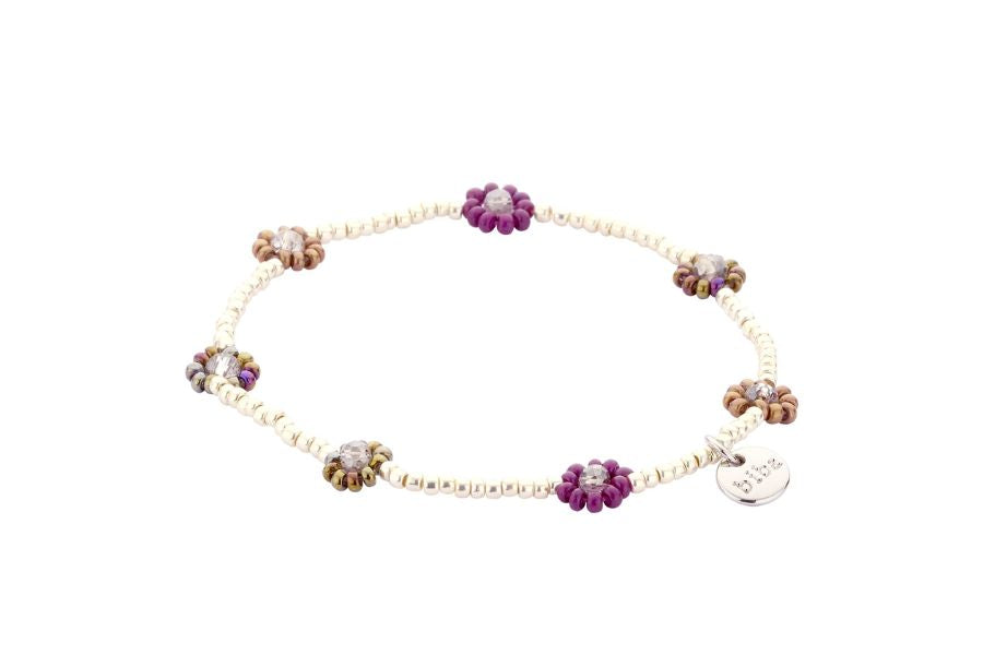 Biba Armband - elastiek - Paars / zilver