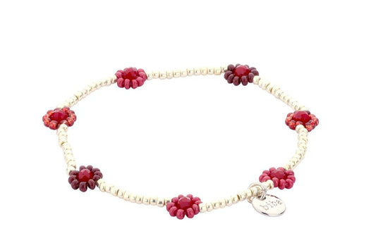 Biba Armband - elastiek - Rood / zilver