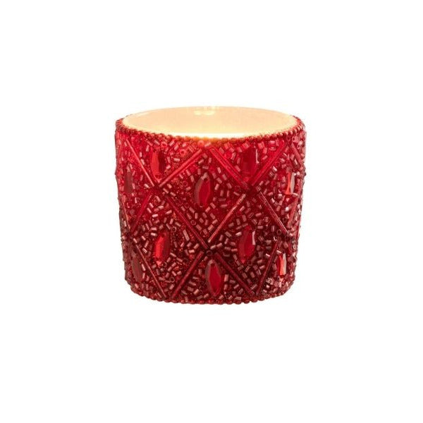Theelichthouder Glas/Kralen Kerstrood Small