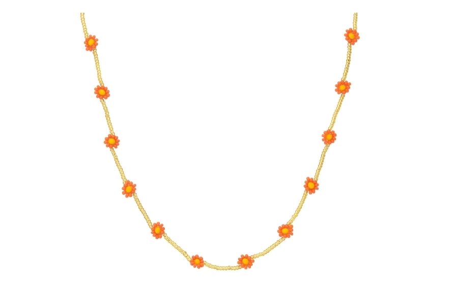 Biba Halsketting - Goudkleurig met Oranje Miyuki Beads