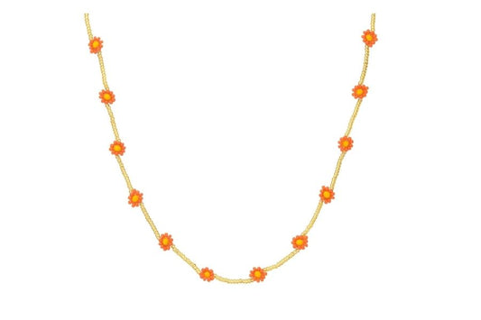 Biba Halsketting - Goudkleurig met Oranje Miyuki Beads