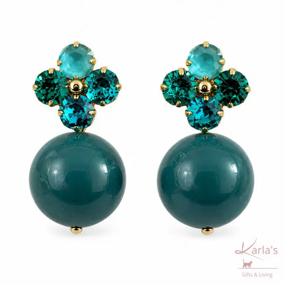 Biba oorbellen met turquoise bloemen en kralen - Karla's