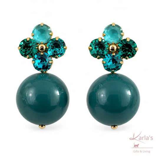 Biba oorbellen met turquoise bloemen en kralen - Karla's