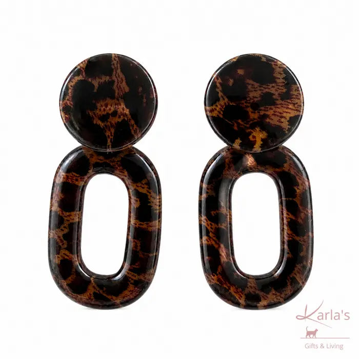 Biba oorbellen met ronde top en bruine animalprint - Karla's