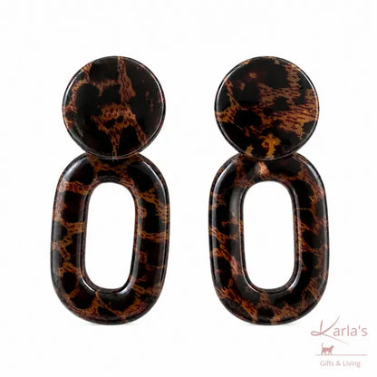 Biba oorbellen met ronde top en bruine animalprint - Karla's