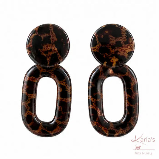 Biba oorbellen met ronde top en bruine animalprint - Karla's