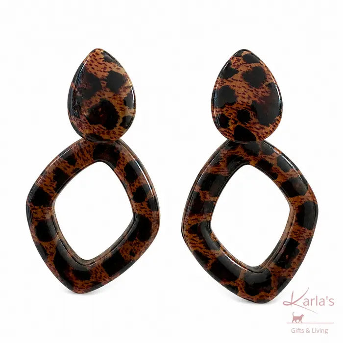 Biba oorbellen met druppelvorm en bruine animalprint - Karla's