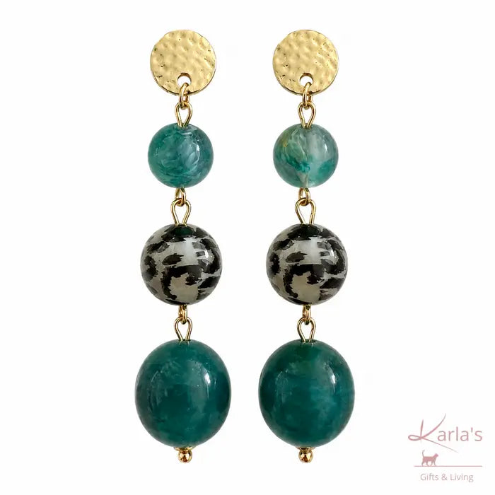 Biba lange turquoise oorbellen met dierenprint - Karla's