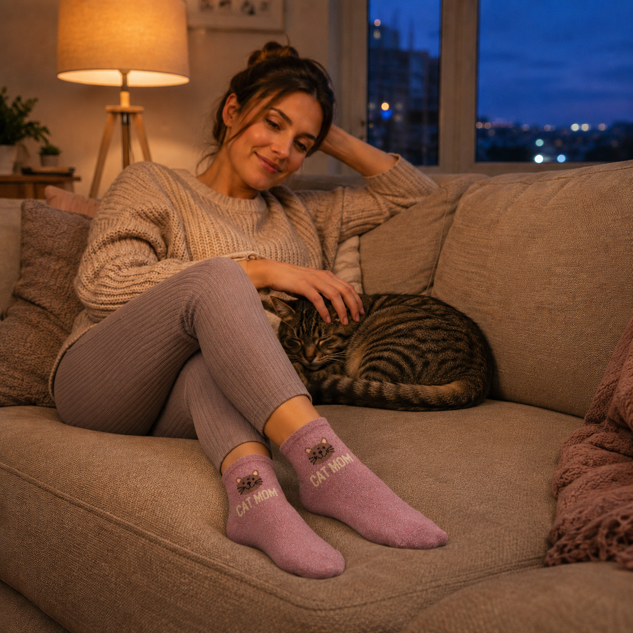 Biba damessokken Roze  Cat Mom